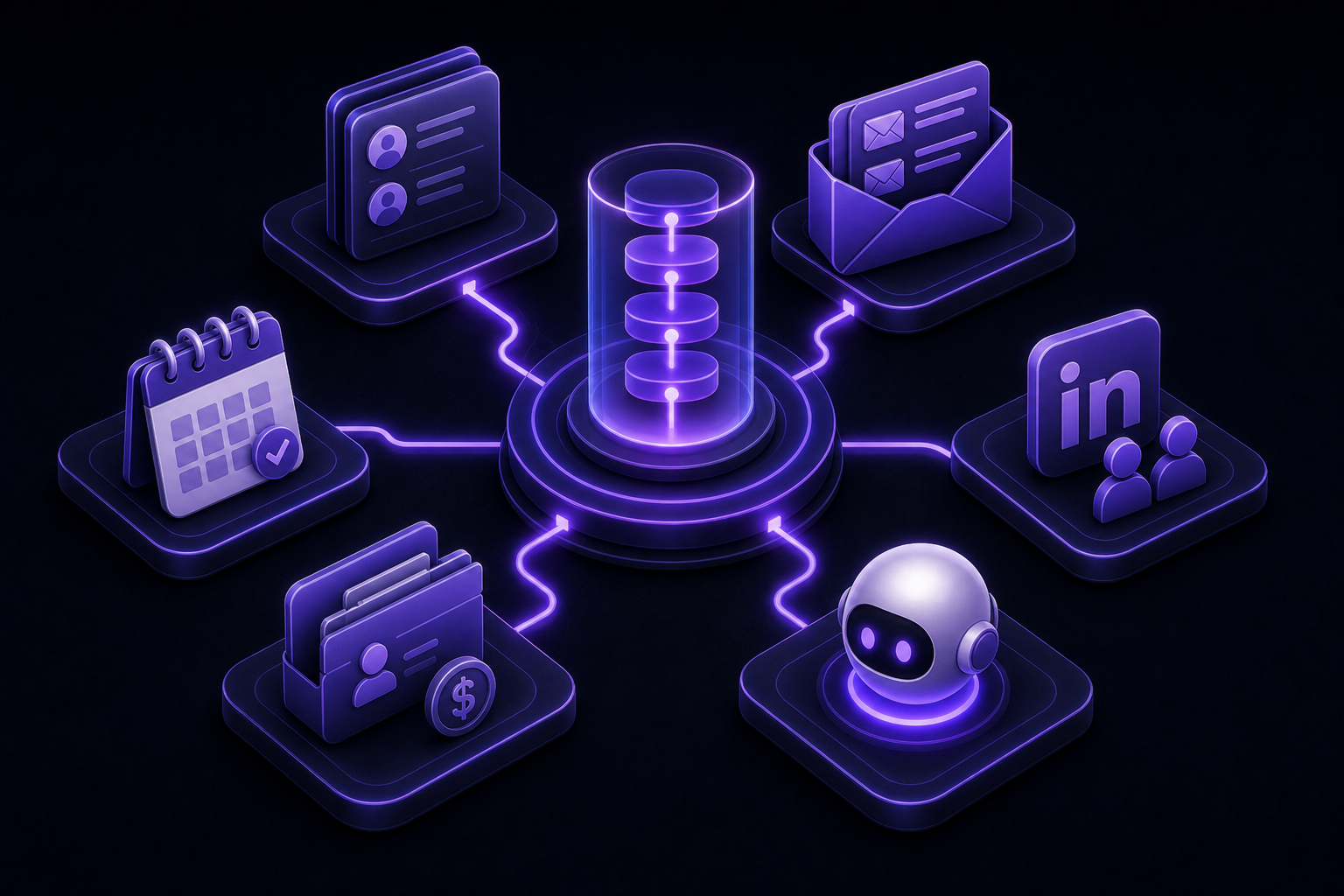 B2B AI sales outreach stack connecting data, sequences, AI SDR, CRM, calls, and booked meetings