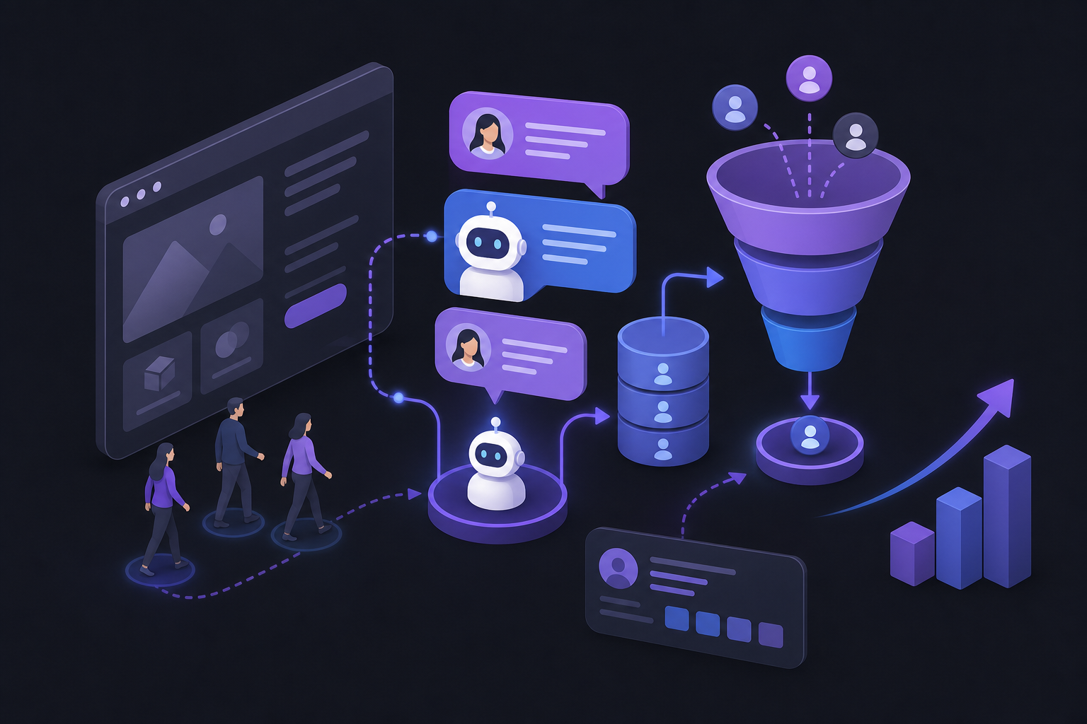 AI chatbot conversion flow from website chat to CRM and next steps