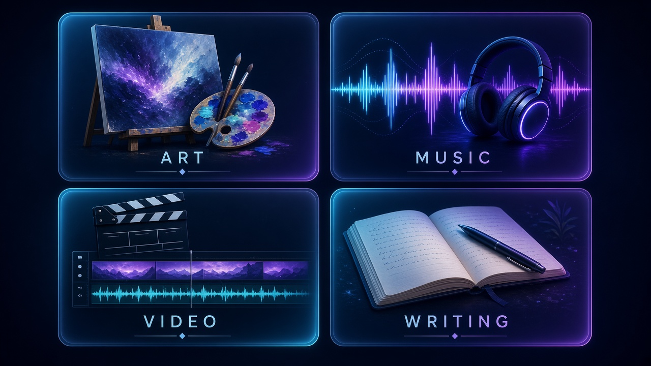Pick tools by lane, not by hype: art, music, video, and writing each need a different first draft and a different finish step.