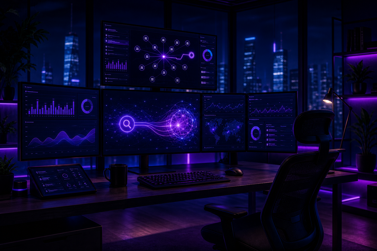 AI optimization command center with search visibility, citation graphs, and brand recommendation panels
