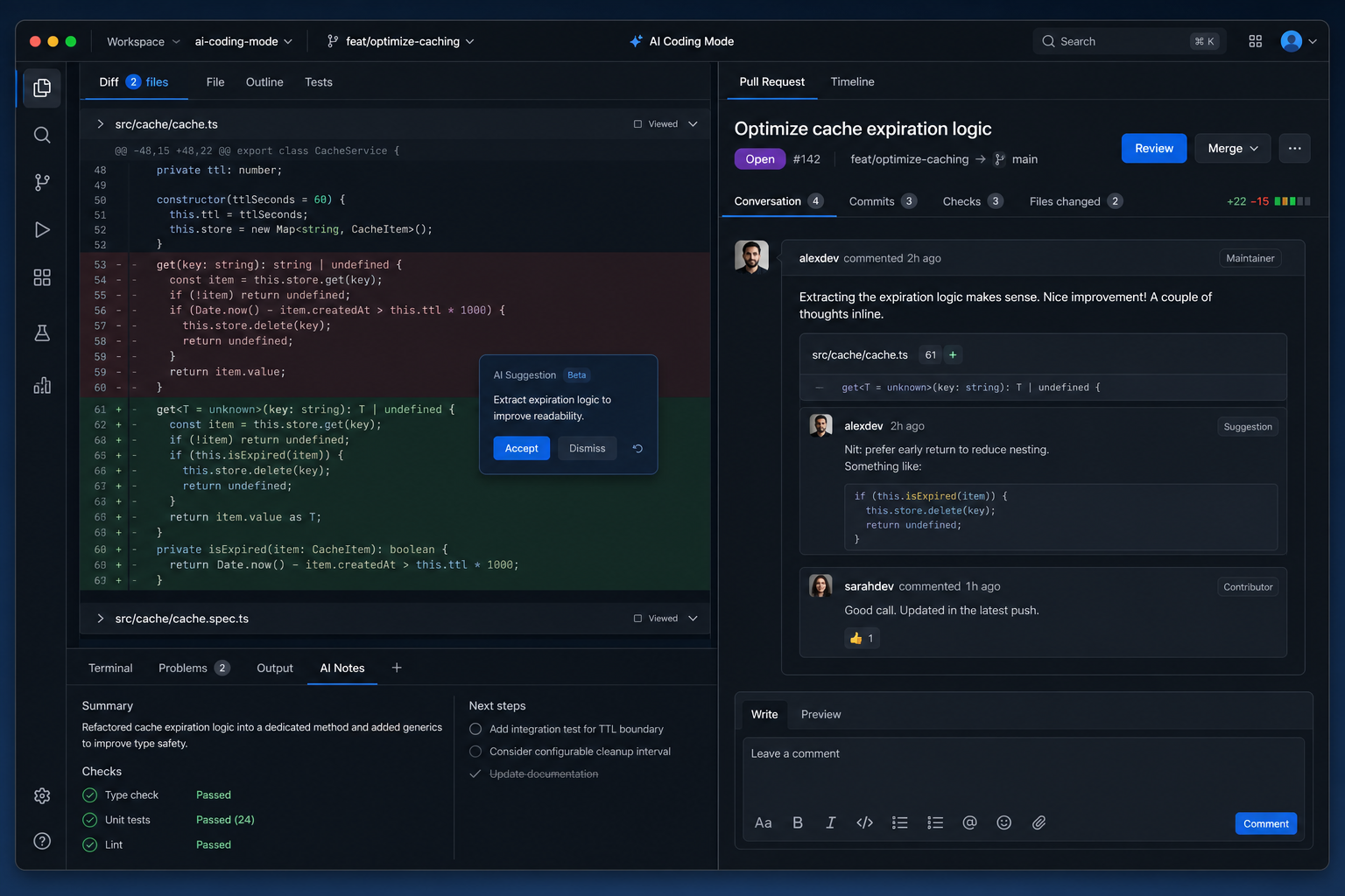 Codex coding workspace with inline diffs and pull request review